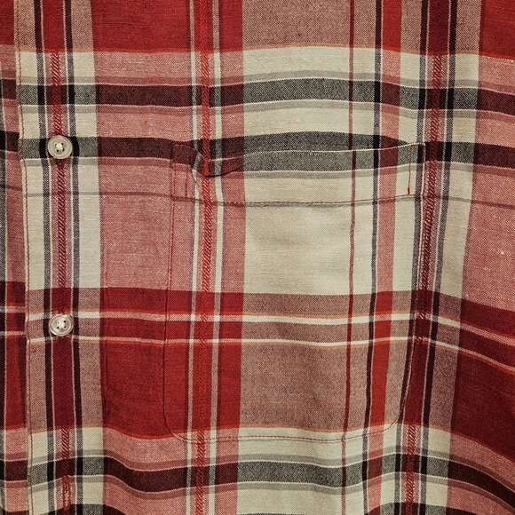 Van Heusen Mens XXL breathable Linen Plaid Red Gray Business casual vacation - Picture 4 of 14